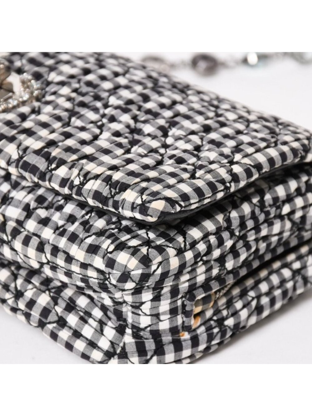 Miu Miu Matelasse Bijou Chain Shoulder Bag Gingham Check Rhinestone - Picture 11 of 16